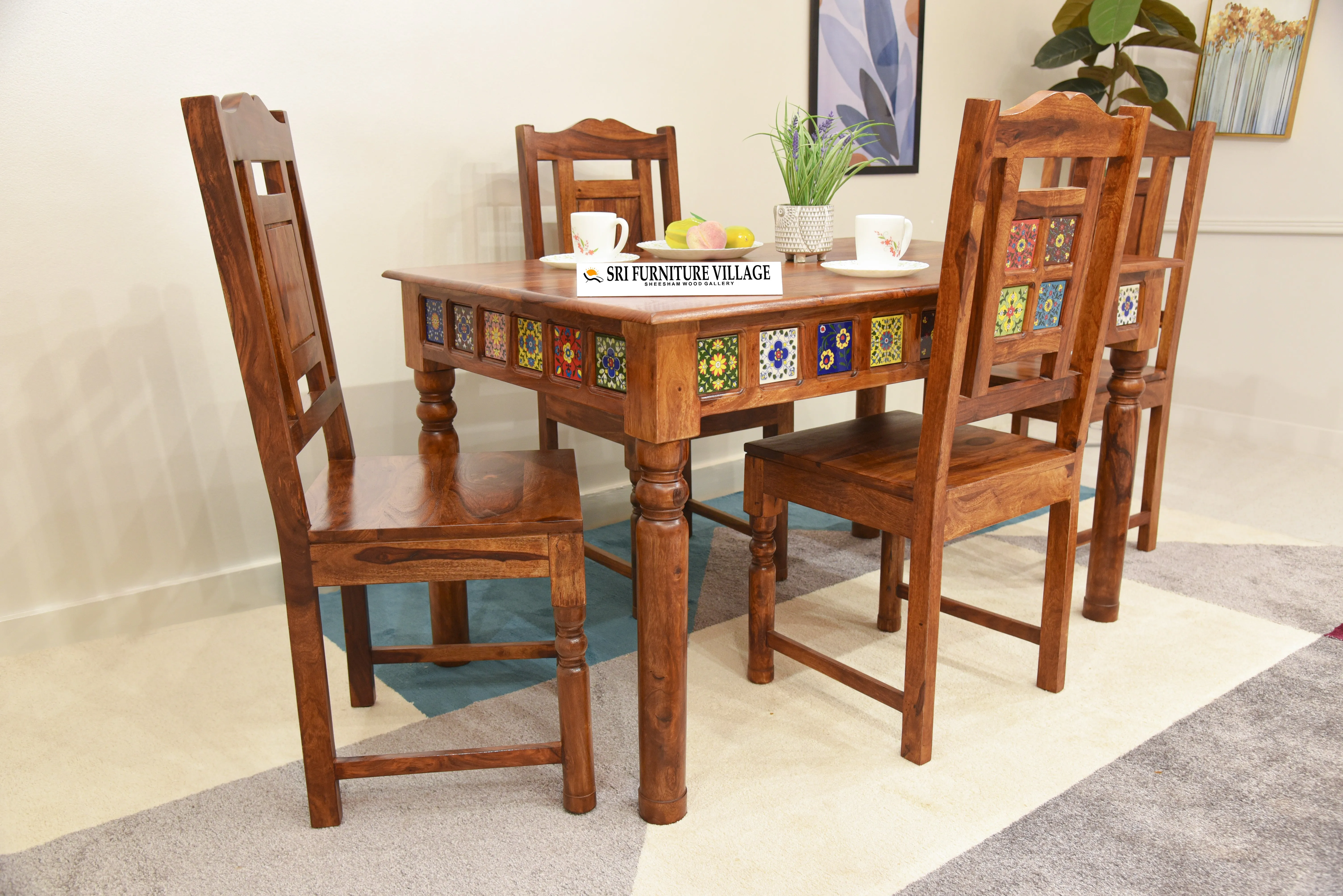 Elem Elegance 4 Seater Dining Table Set (Natural Finish) - 1181