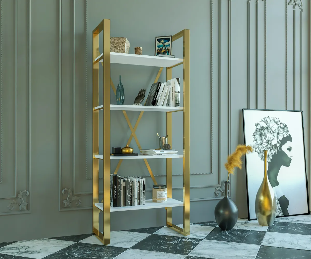 Elysium Wooden And Metal Bookshelf