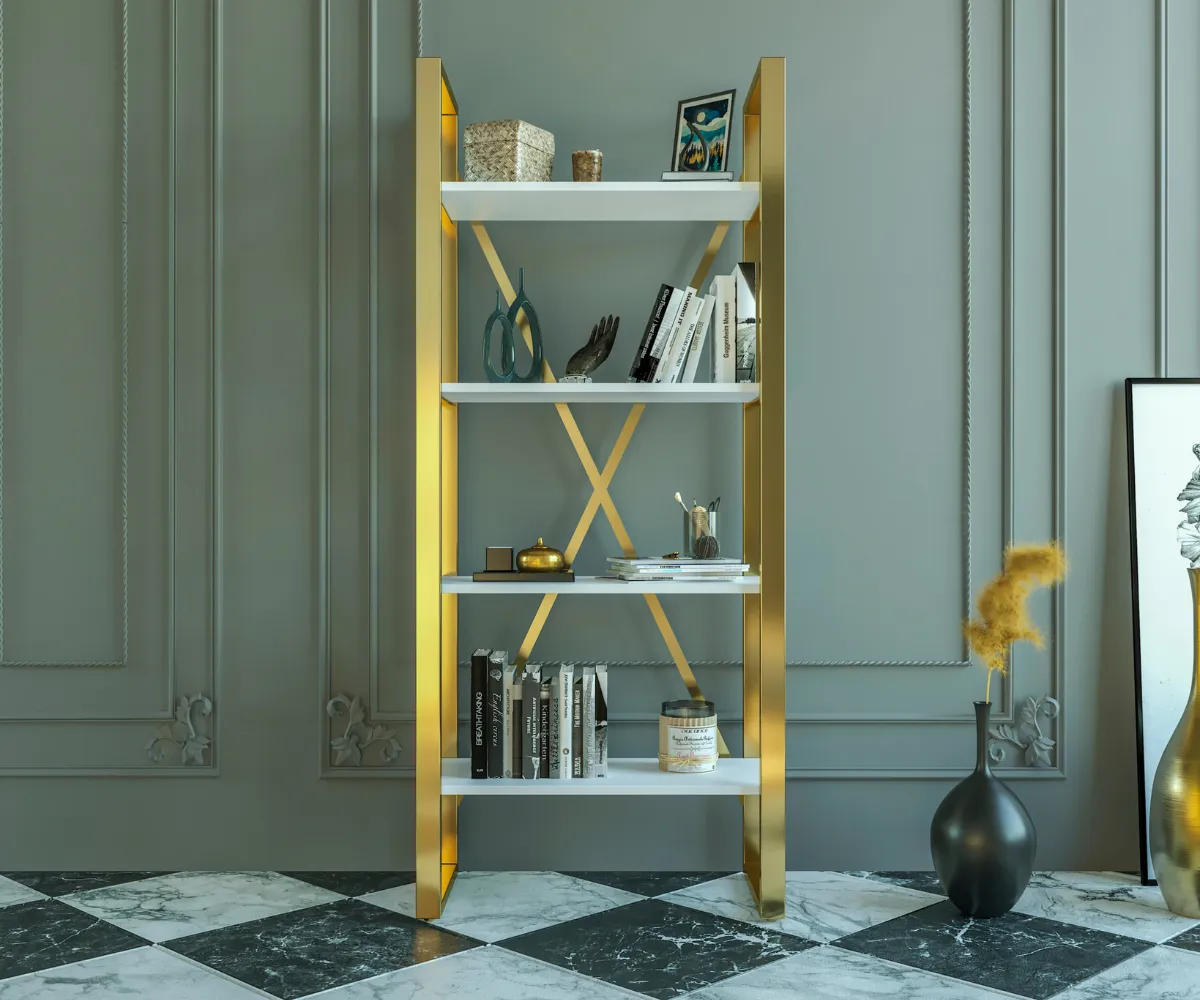 Elysium Wooden And Metal Bookshelf