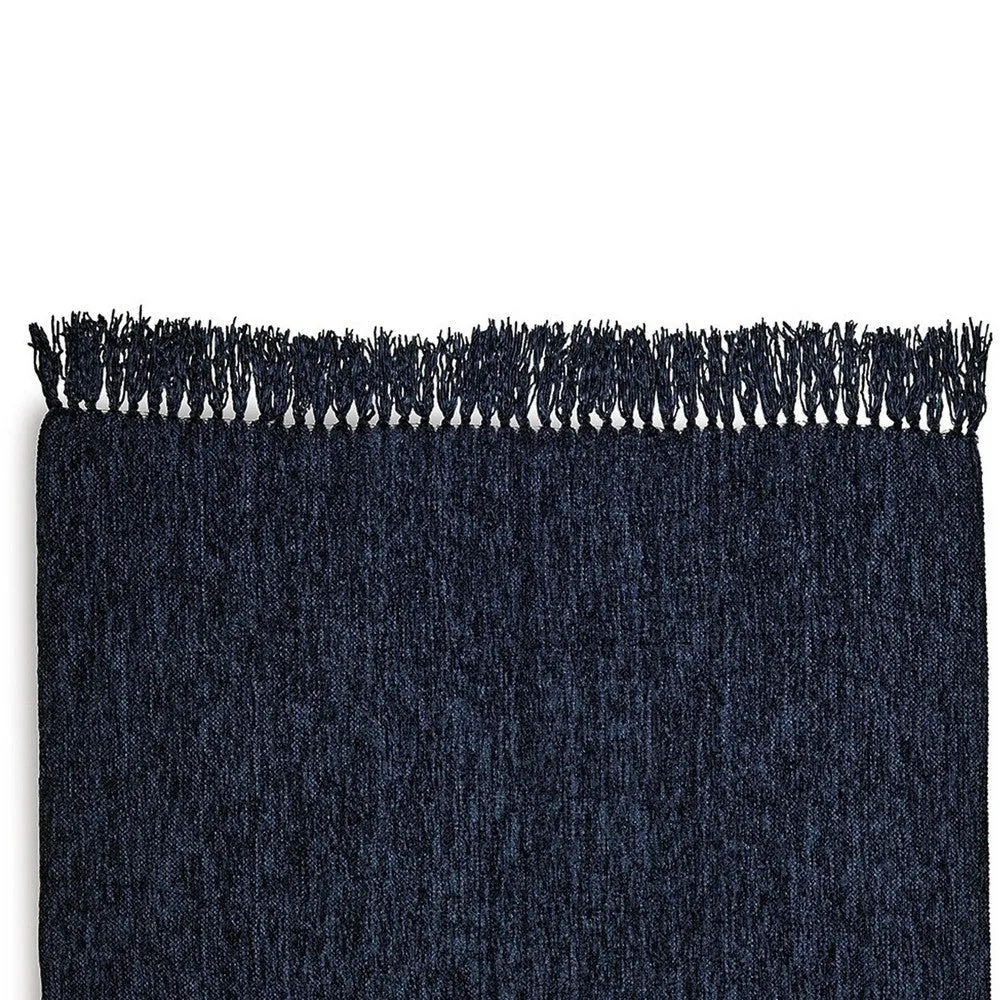 Emily Throw Blanket Set of 3, Textured Woven Knotted Fringe, Dark Blue By Casagear Home