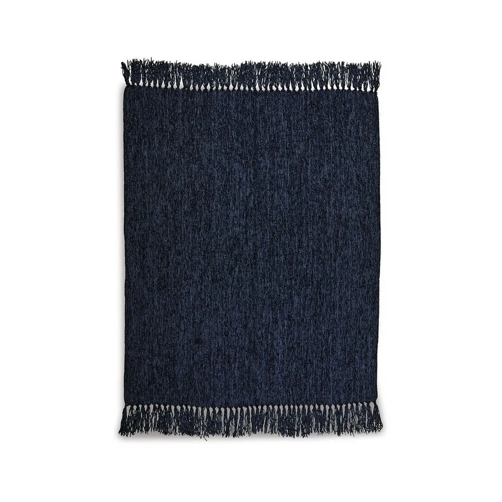 Emily Throw Blanket Set of 3, Textured Woven Knotted Fringe, Dark Blue By Casagear Home