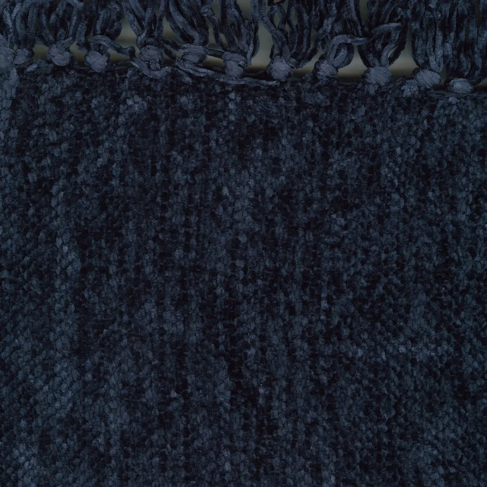 Emily Throw Blanket Set of 3, Textured Woven Knotted Fringe, Dark Blue By Casagear Home