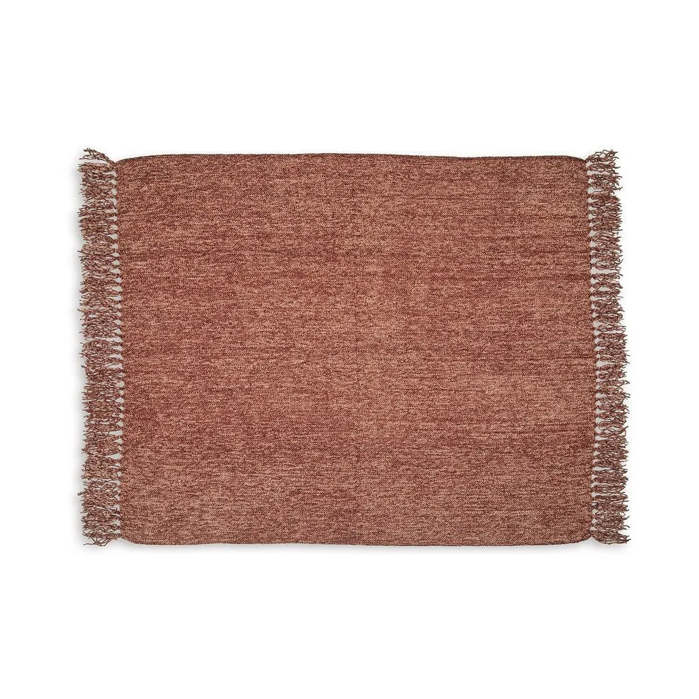 Emily Throw Blanket Set of 3, Textured Woven Knotted Fringe, Red Polyester By Casagear Home