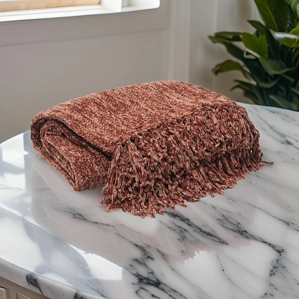 Emily Throw Blanket Set of 3, Textured Woven Knotted Fringe, Red Polyester By Casagear Home