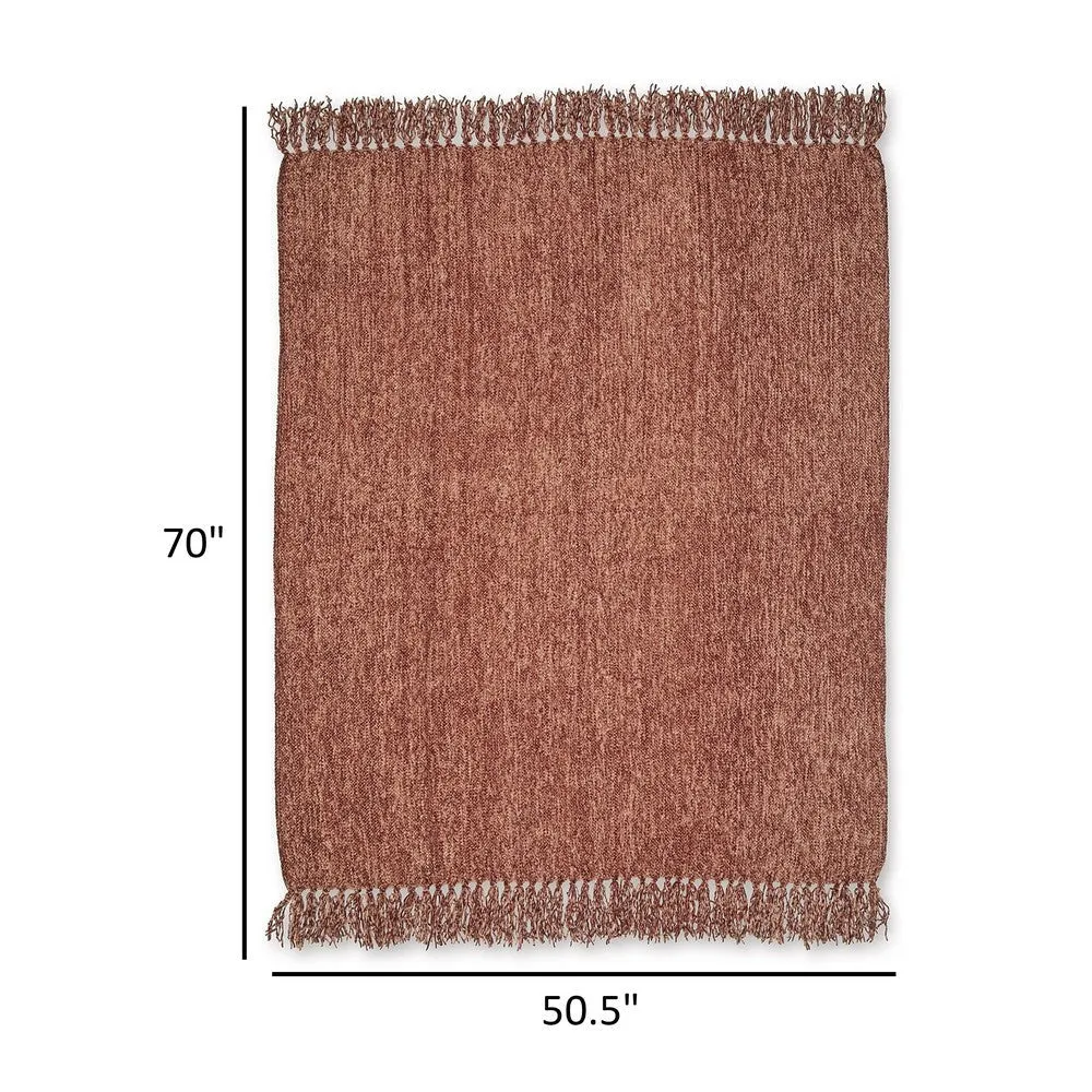 Emily Throw Blanket Set of 3, Textured Woven Knotted Fringe, Red Polyester By Casagear Home