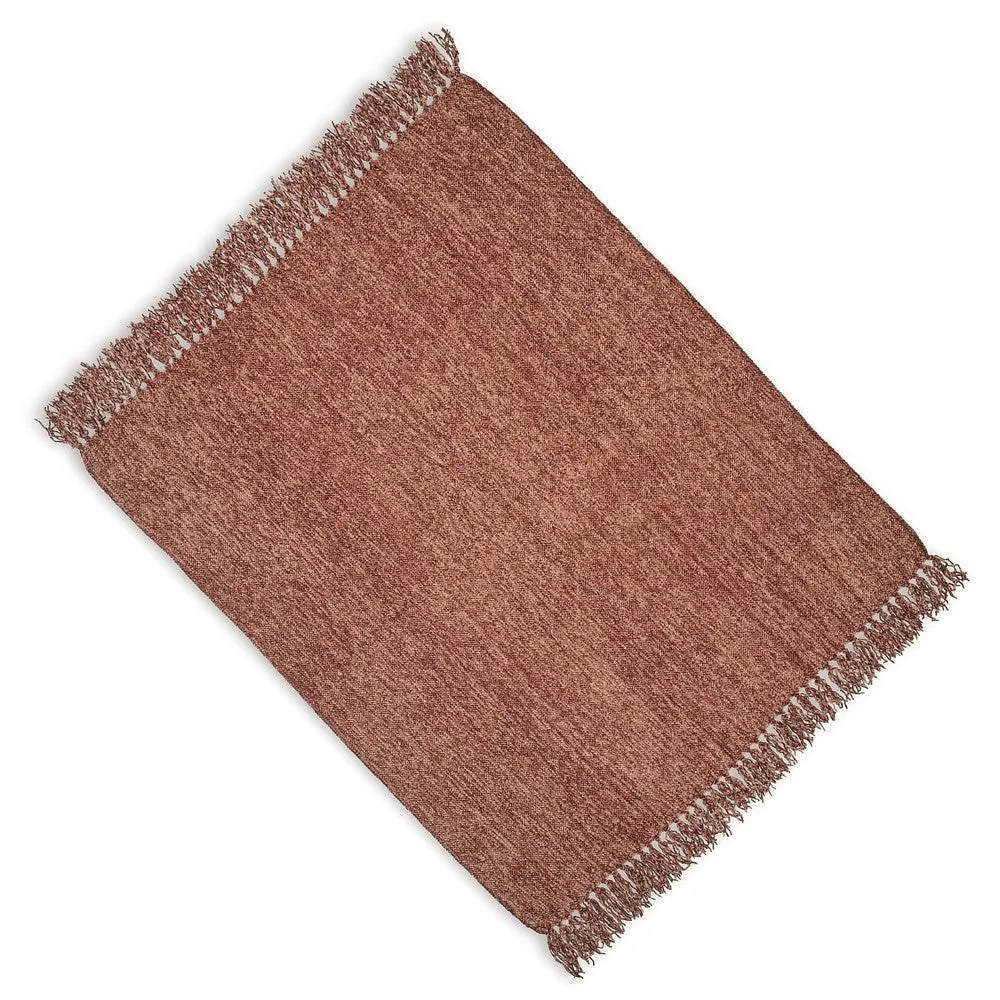 Emily Throw Blanket Set of 3, Textured Woven Knotted Fringe, Red Polyester By Casagear Home