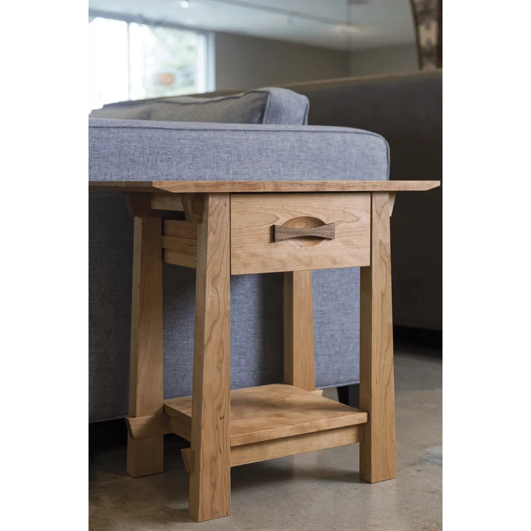 Enso Side Table With Drawer Solid Wood Handmade Organic