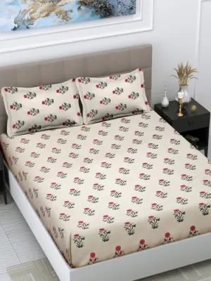 FABINALIV Multicolor Floral 300 TC Cotton Blend King Size Double Bedsheet with 2 Pillow Covers (FLBS-1252-Multi)