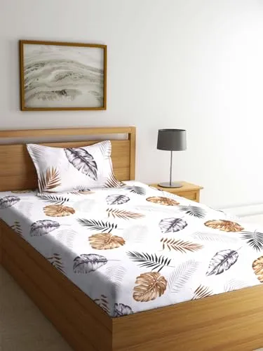 FABINALIV Multicolor Floral 300 TC Cotton Blend Single Bedsheet with Pillow Cover (FLSBS-1231-Multi)