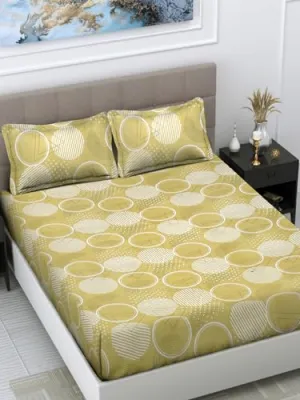 FABINALIV Multicolor Geometric 300 TC Cotton Blend King Size Double Bedsheet with 2 Pillow Covers (FLBS-1235-Multi)