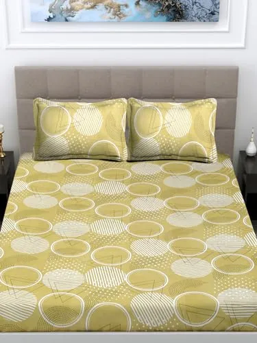 FABINALIV Multicolor Geometric 300 TC Cotton Blend King Size Double Bedsheet with 2 Pillow Covers (FLBS-1235-Multi)