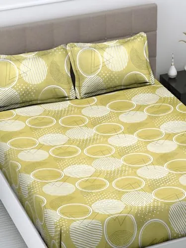 FABINALIV Multicolor Geometric 300 TC Cotton Blend King Size Double Bedsheet with 2 Pillow Covers (FLBS-1235-Multi)