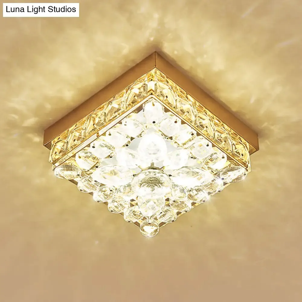 Faceted Crystal LED Cube Ceiling Light in Gold - Perfect for Modern Corridors