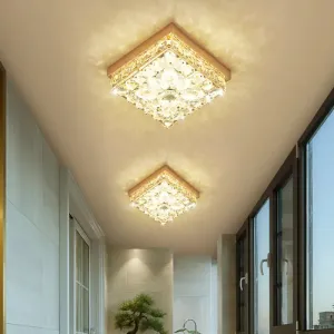 Faceted Crystal LED Cube Ceiling Light in Gold - Perfect for Modern Corridors