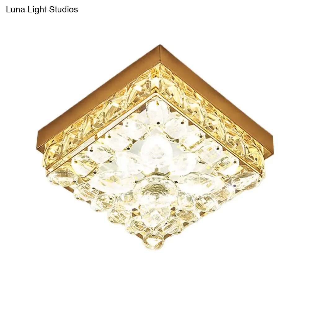 Faceted Crystal LED Cube Ceiling Light in Gold - Perfect for Modern Corridors