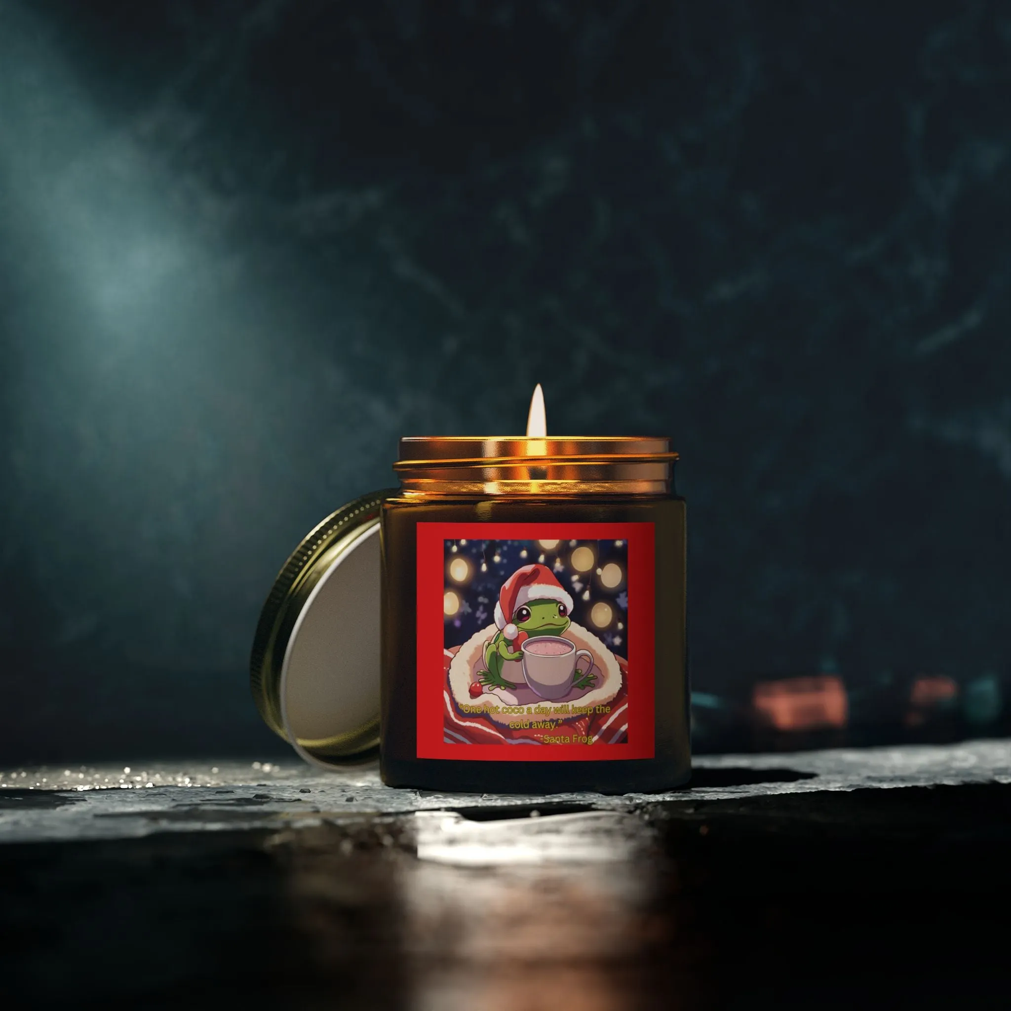 Festive Frog Scented Candle - Coconut Apricot Wax - 4oz & 9oz