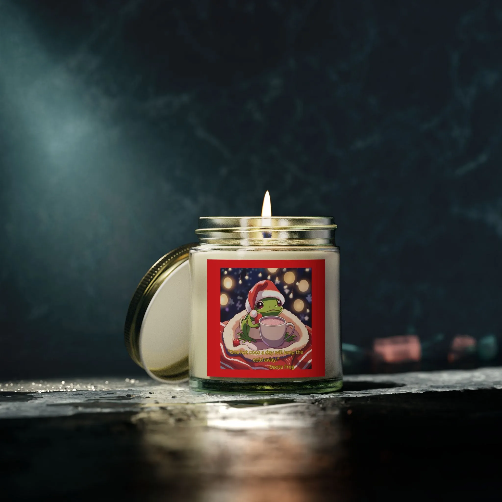 Festive Frog Scented Candle - Coconut Apricot Wax - 4oz & 9oz