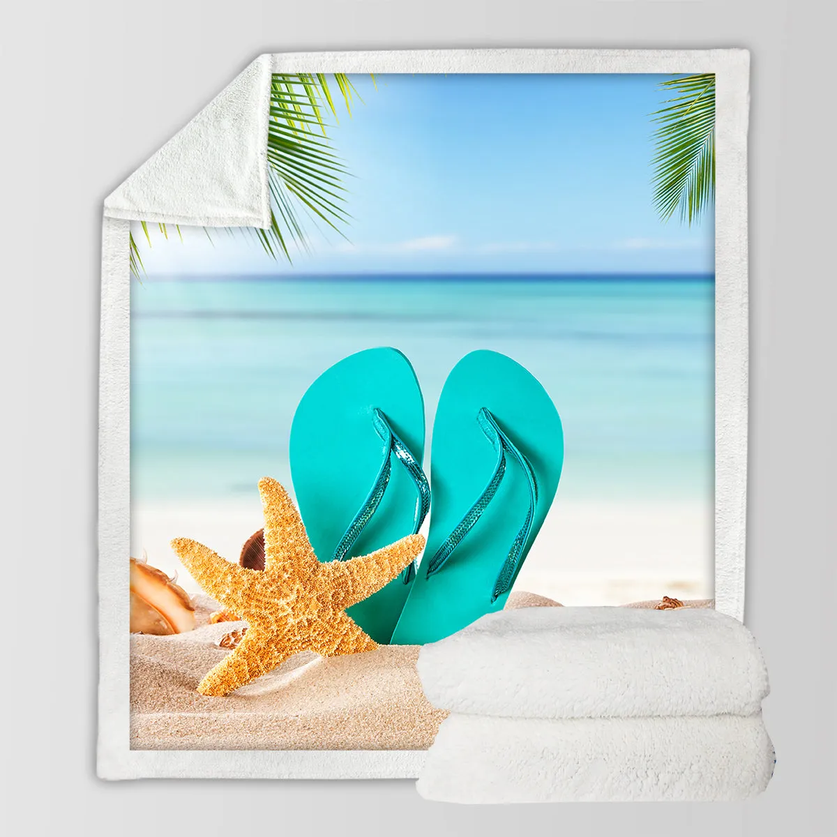 Flip Flops on the Beach Soft Sherpa Blanket