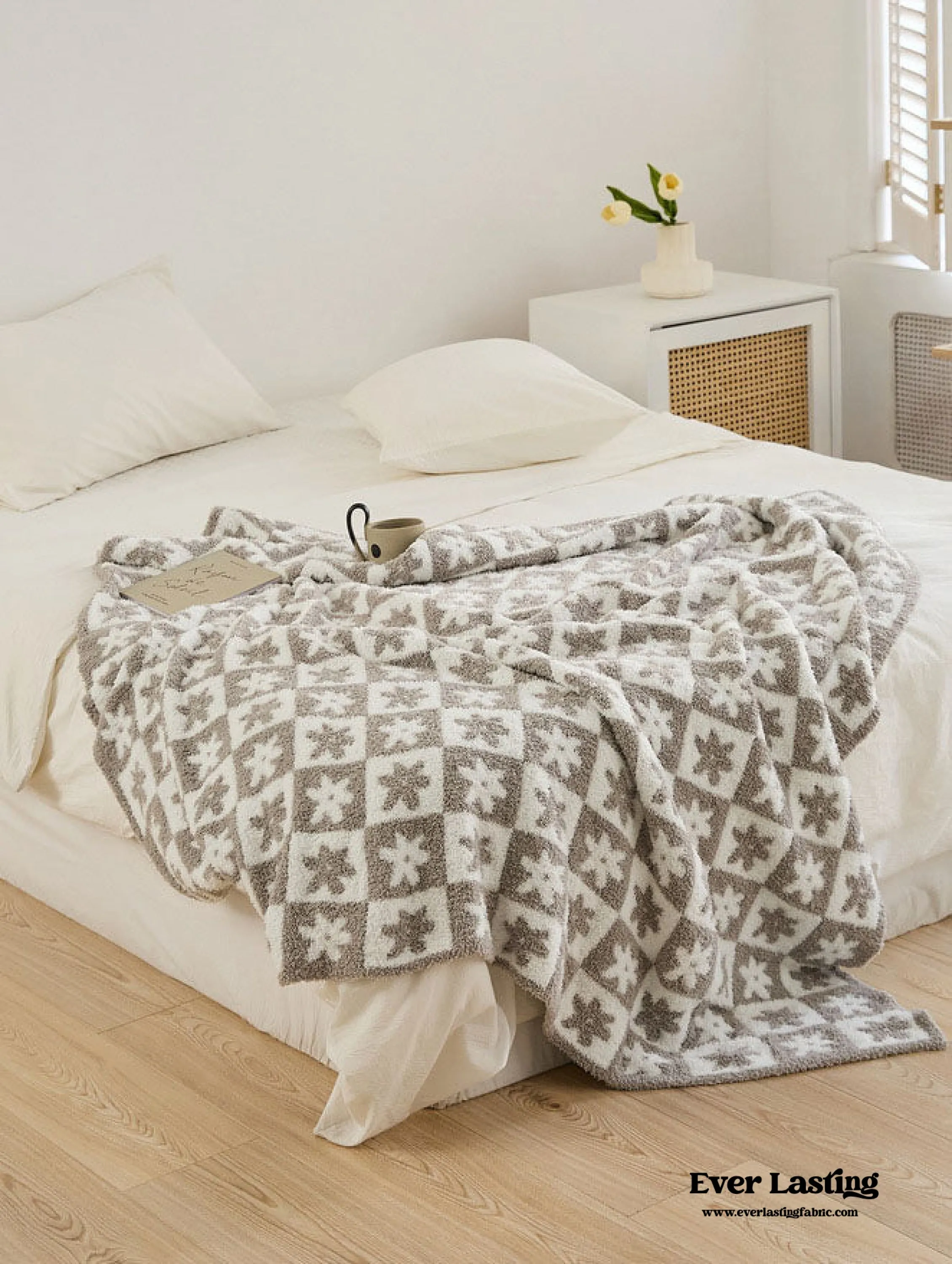 Floral Checker Blanket / Green