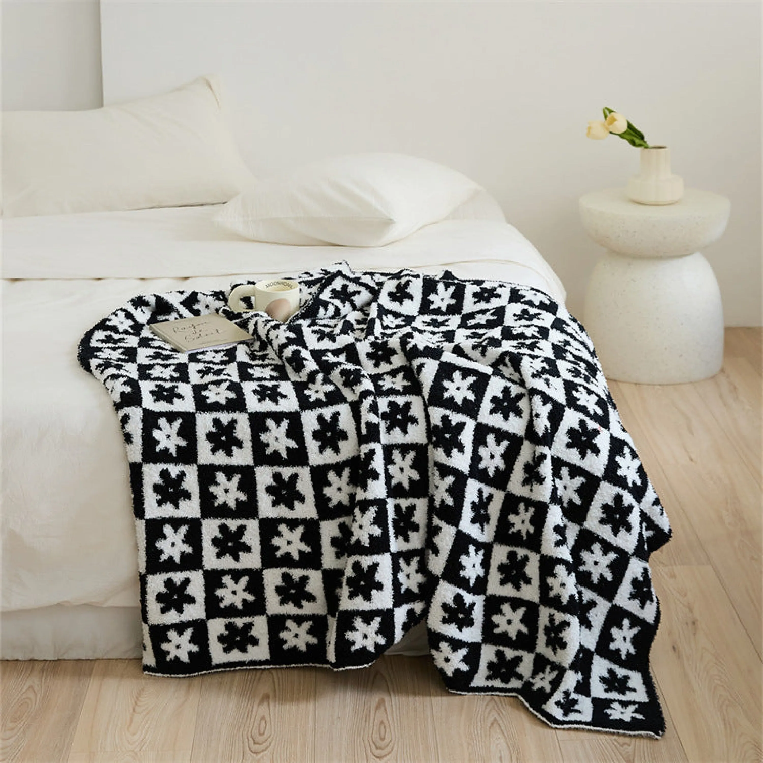 Floral Checker Blanket / Green