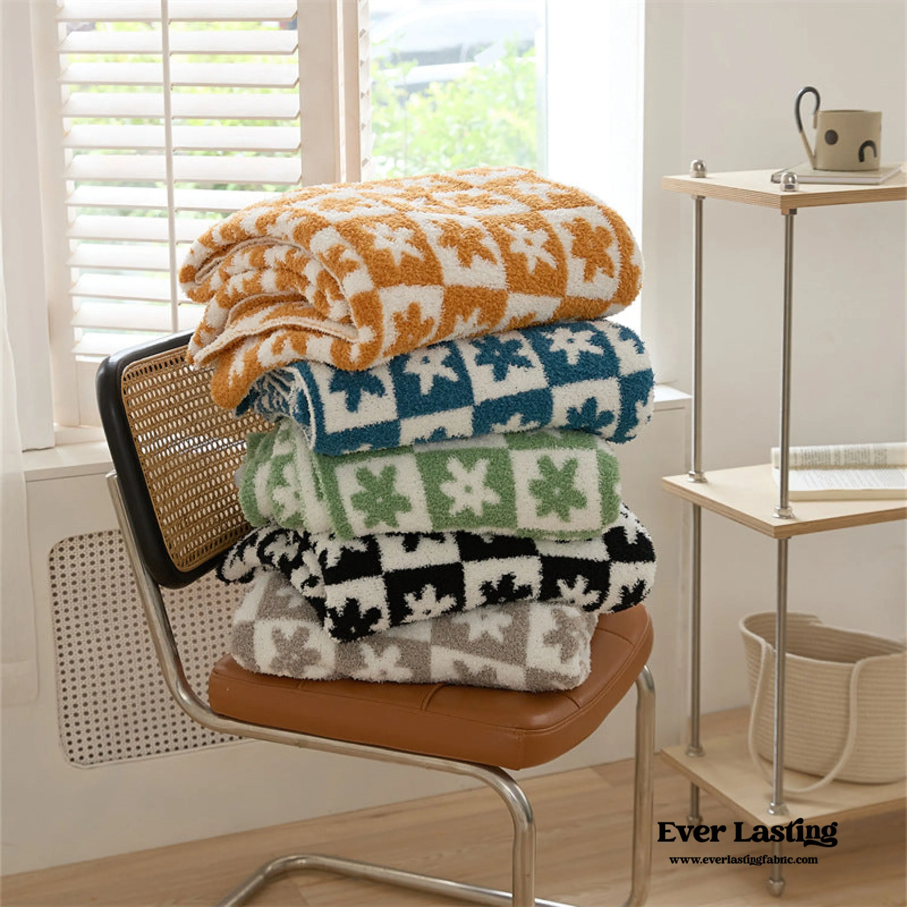 Floral Checker Blanket / Green