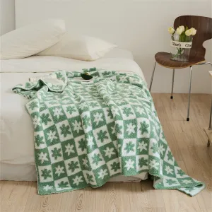 Floral Checker Blanket / Green