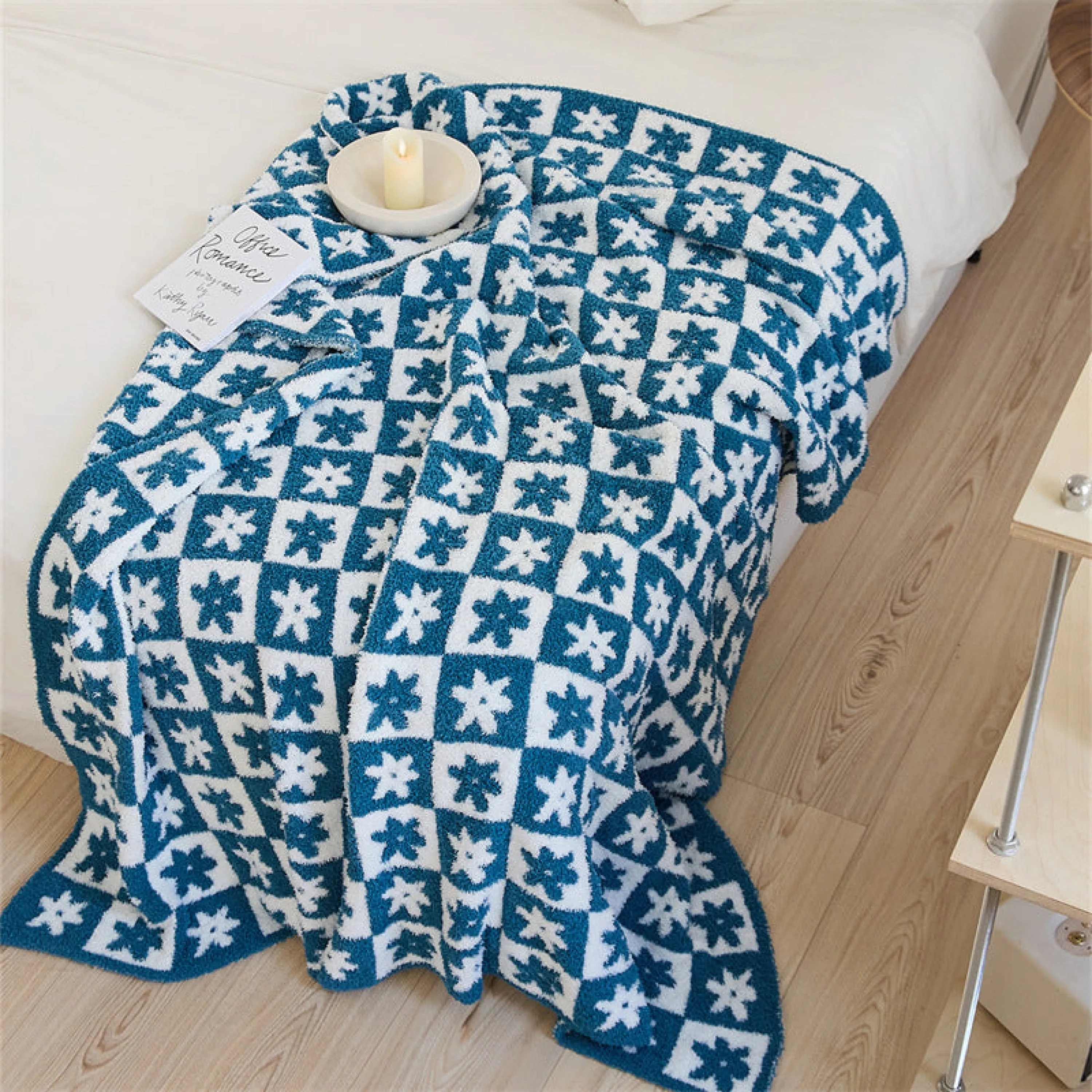Floral Checker Blanket / Green