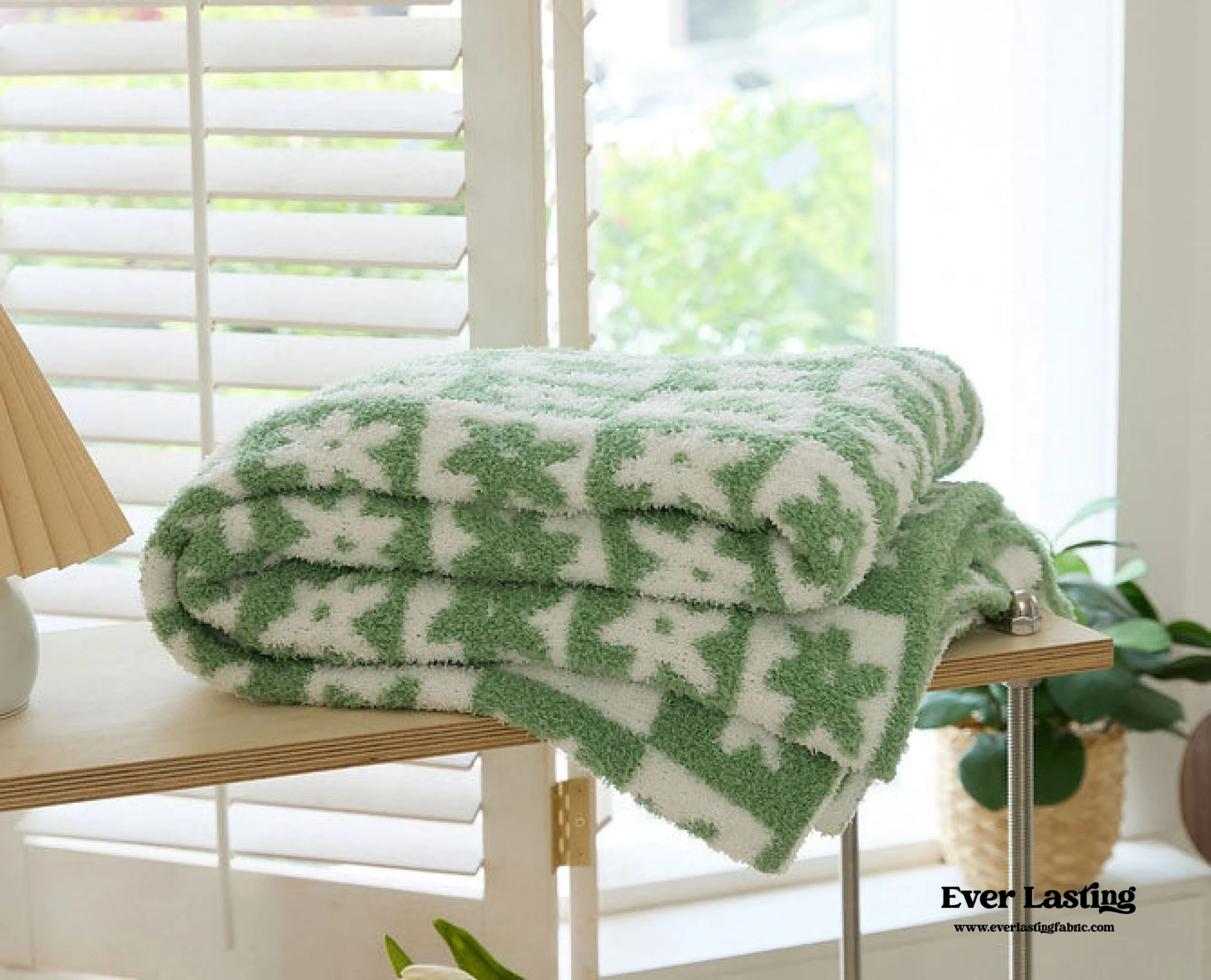 Floral Checker Blanket / Green