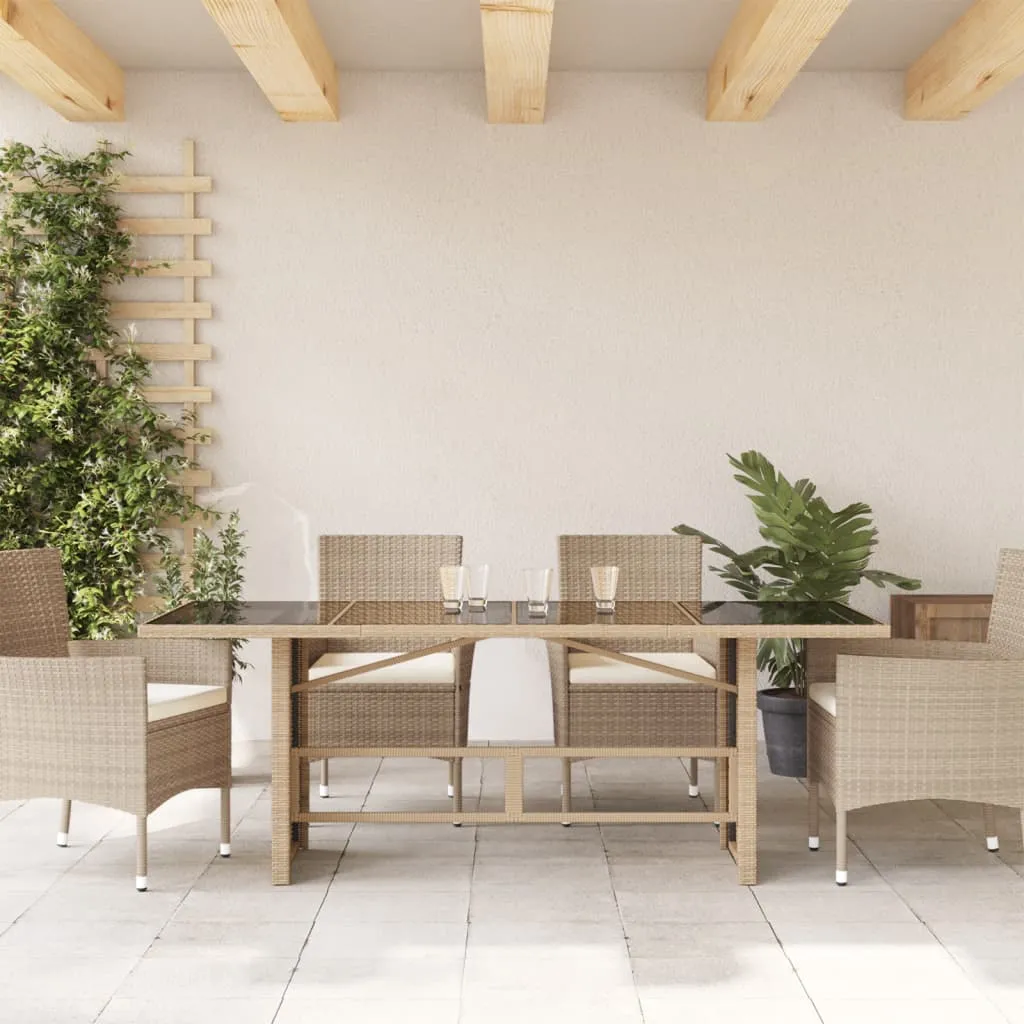 Garden Table with Glass Top Beige 190x80x74 cm Poly Rattan