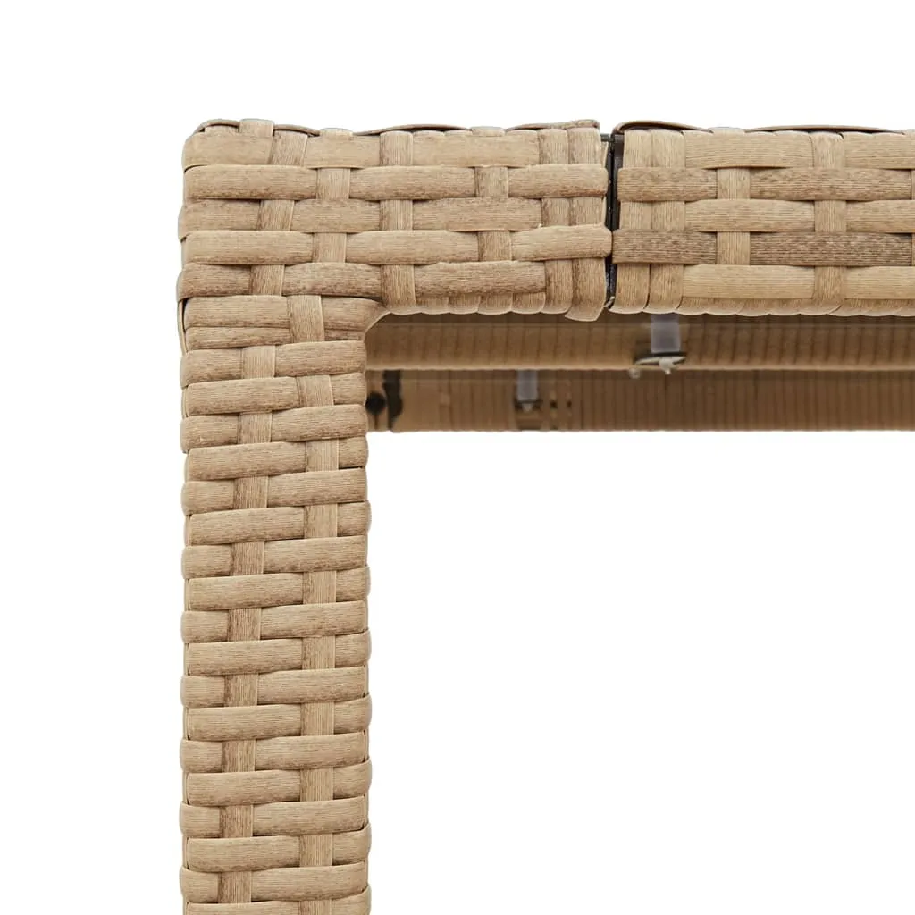 Garden Table with Glass Top Beige 90x90x75 cm Poly Rattan