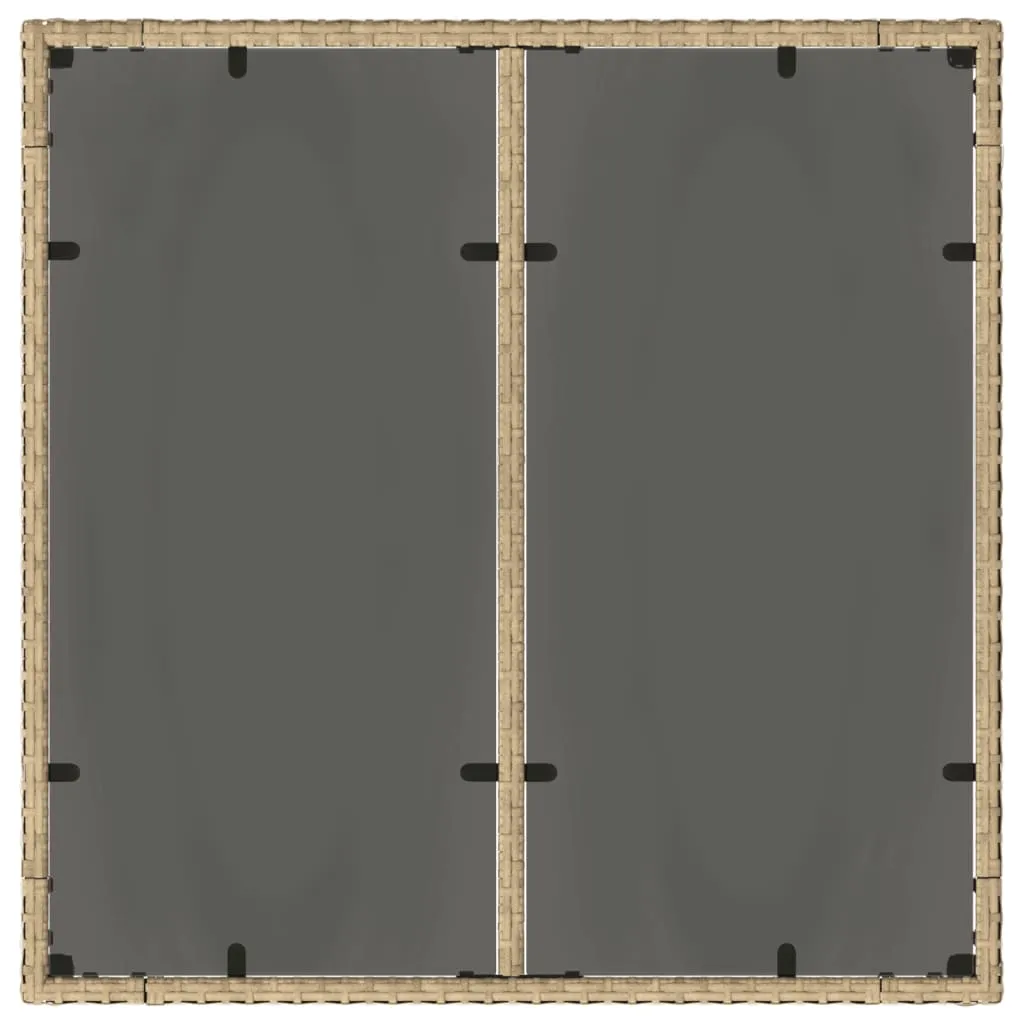 Garden Table with Glass Top Beige 90x90x75 cm Poly Rattan