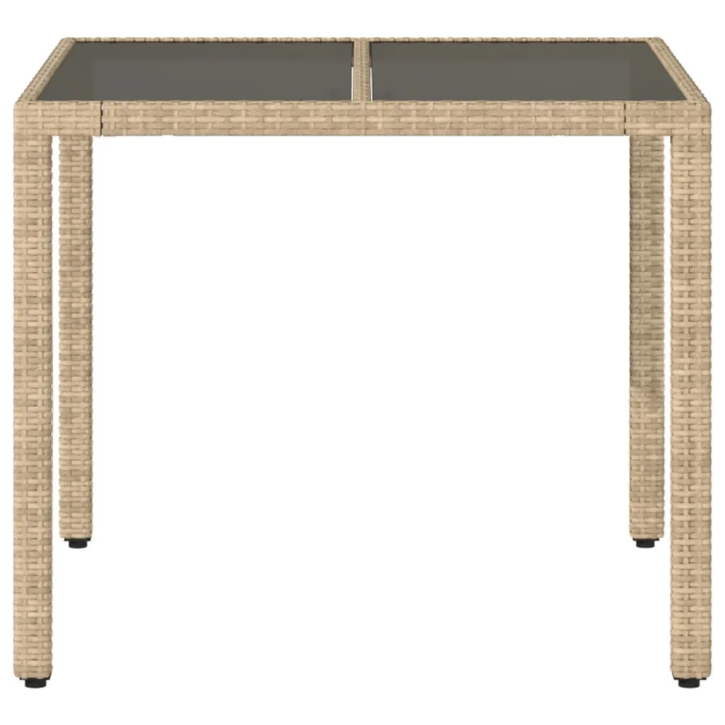 Garden Table with Glass Top Beige 90x90x75 cm Poly Rattan
