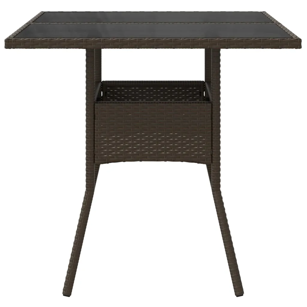Garden Table with Glass Top Brown 80x80x75 cm Poly Rattan