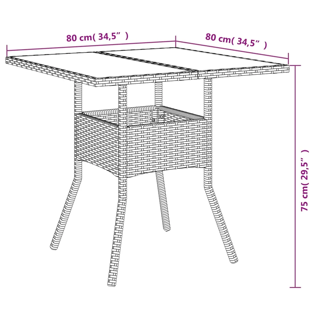 Garden Table with Glass Top Brown 80x80x75 cm Poly Rattan