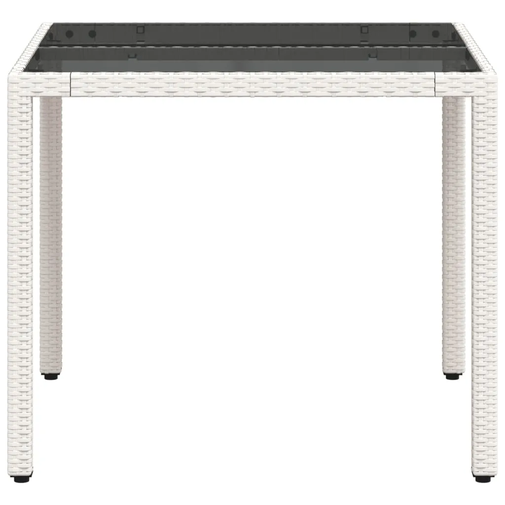 Garden Table with Glass Top White 90x90x75 cm Poly Rattan