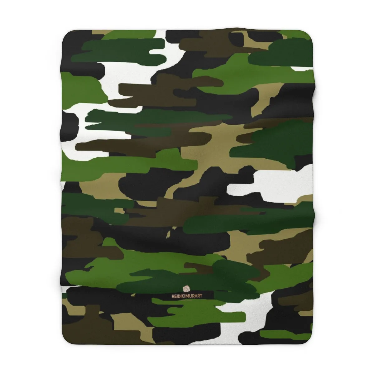 Green Camo Military Army Print Designer Cozy Sherpa Fleece Blanket-Made in USA