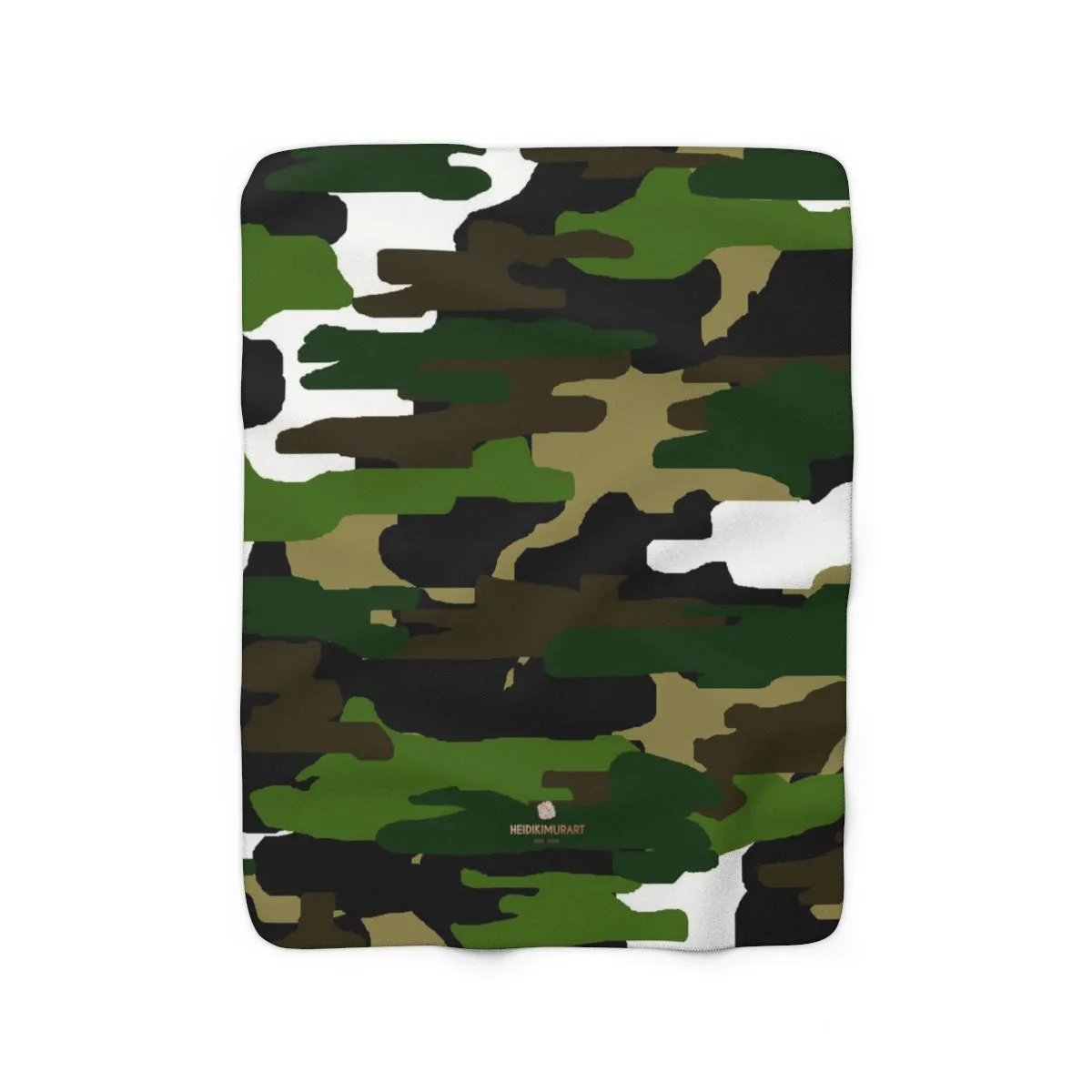 Green Camo Military Army Print Designer Cozy Sherpa Fleece Blanket-Made in USA