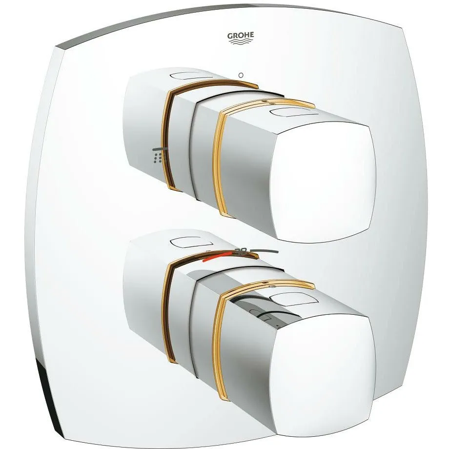 Grohe Chrome/Gold Grandera Thermostatic bath mixer with integrated 2-way diverter