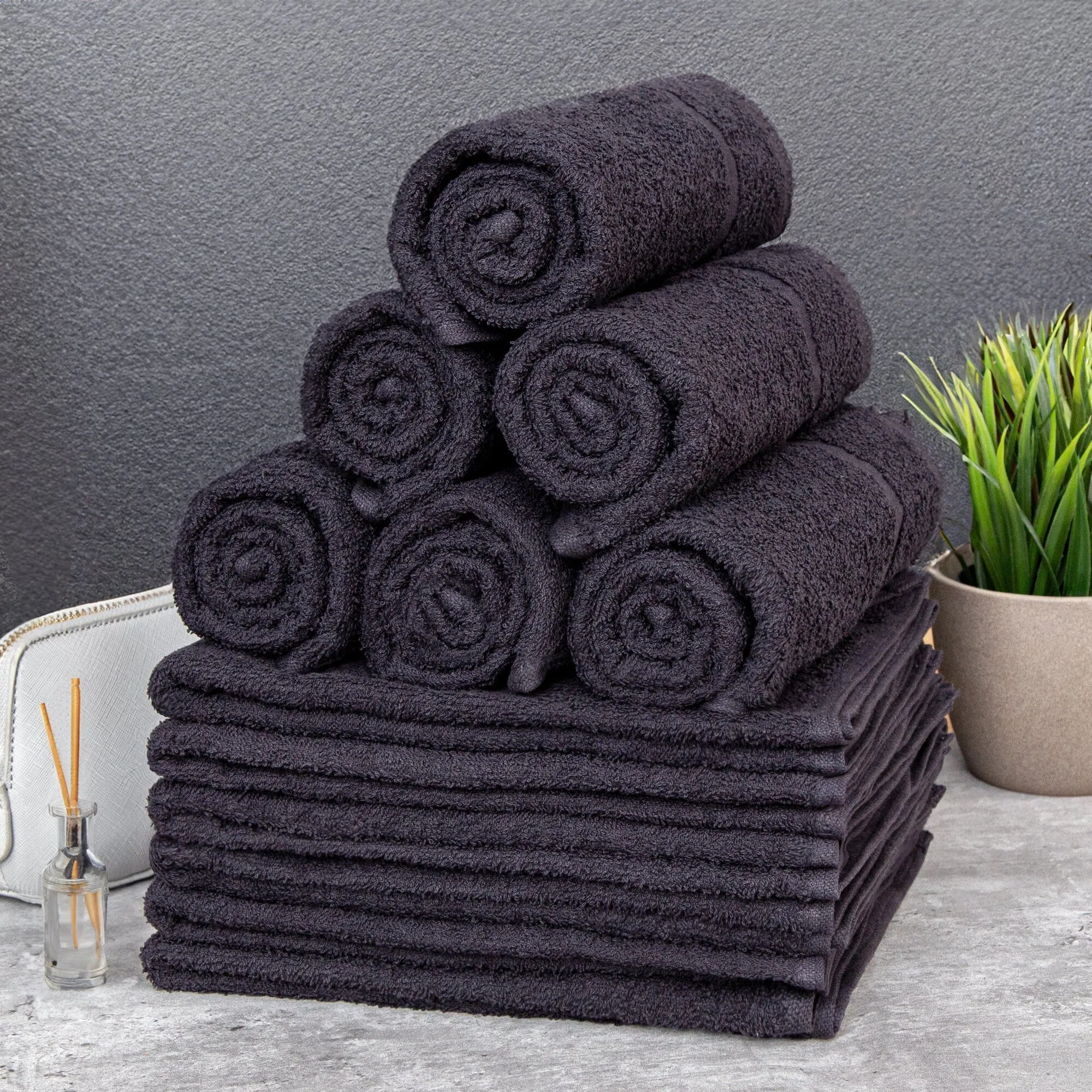 Hairdressing / Salon Towels, Pack of 12, Black (Reactive Dyed)