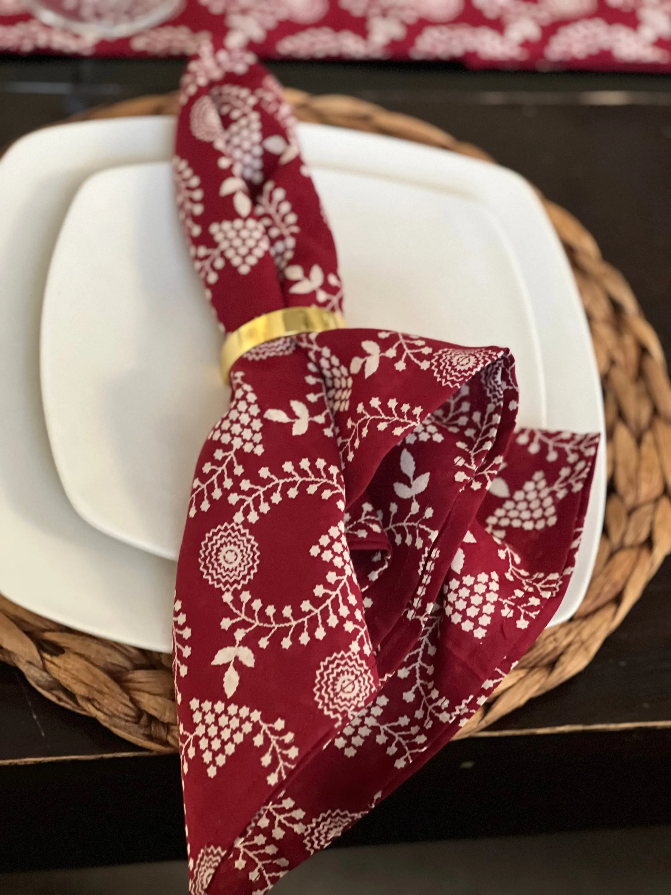 Handmade Christmas Decor Red and Gold Cotton Cloth Table Runner, Christmas Table Decor, Christmas Gift for her