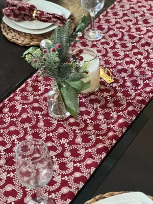 Handmade Christmas Decor Red and Gold Cotton Cloth Table Runner, Christmas Table Decor, Christmas Gift for her