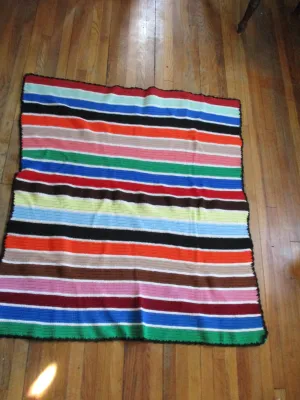 Handmade Crochet 1970s Style Blanket Throw Bedspread Cover Knit 60X53 Striped COLORFUL