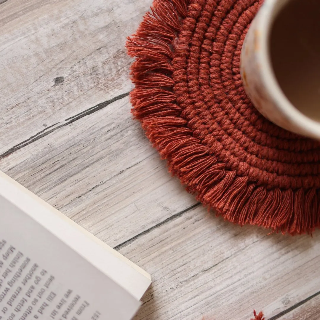 Handmade Macrame Brown Table Coasters - Set of 2