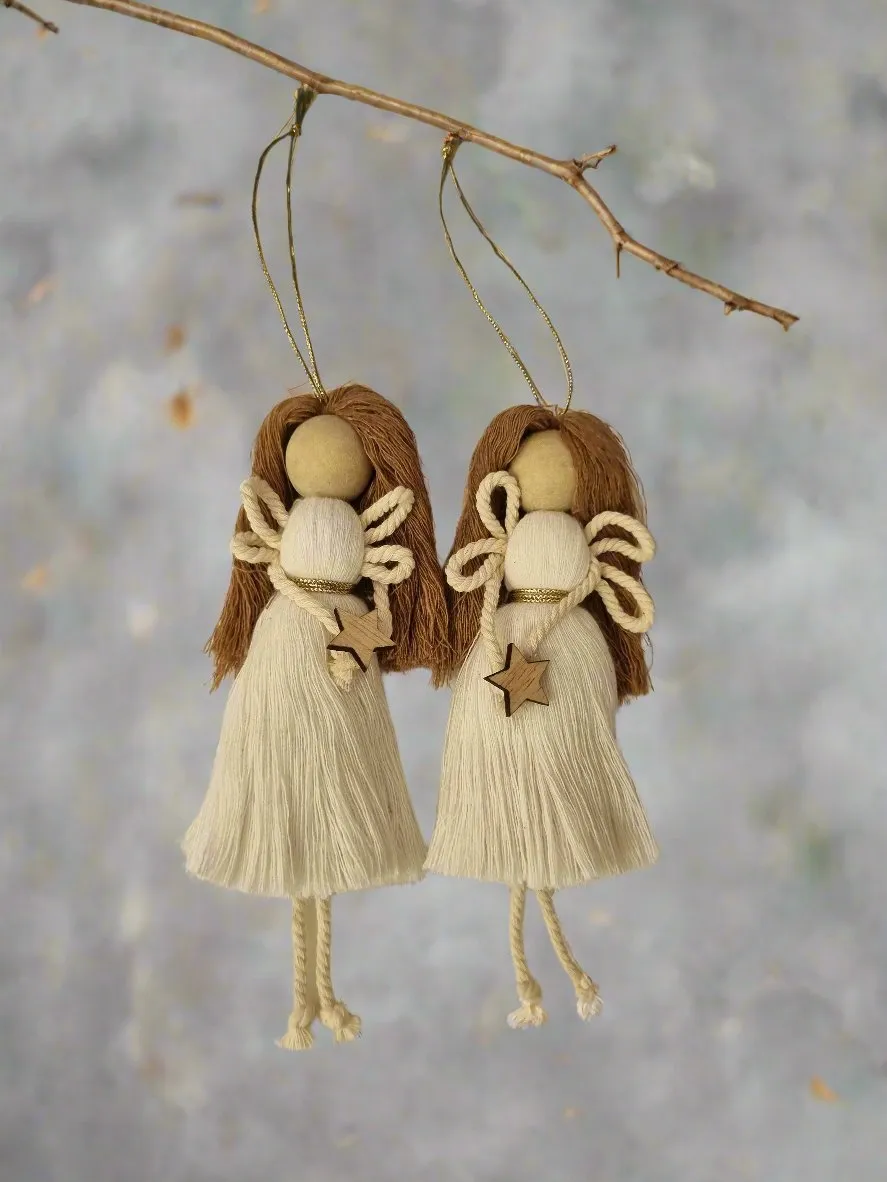 Handmade Natural Angel Macrame Christmas Decorations