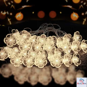 Heart Home Diwali Lights | 14 Flower Fairy Lights for Diwali | Christmas | Home Decoration | Indoor & outdoor | Diwali Lights for Decoration | Crystal Flower | White