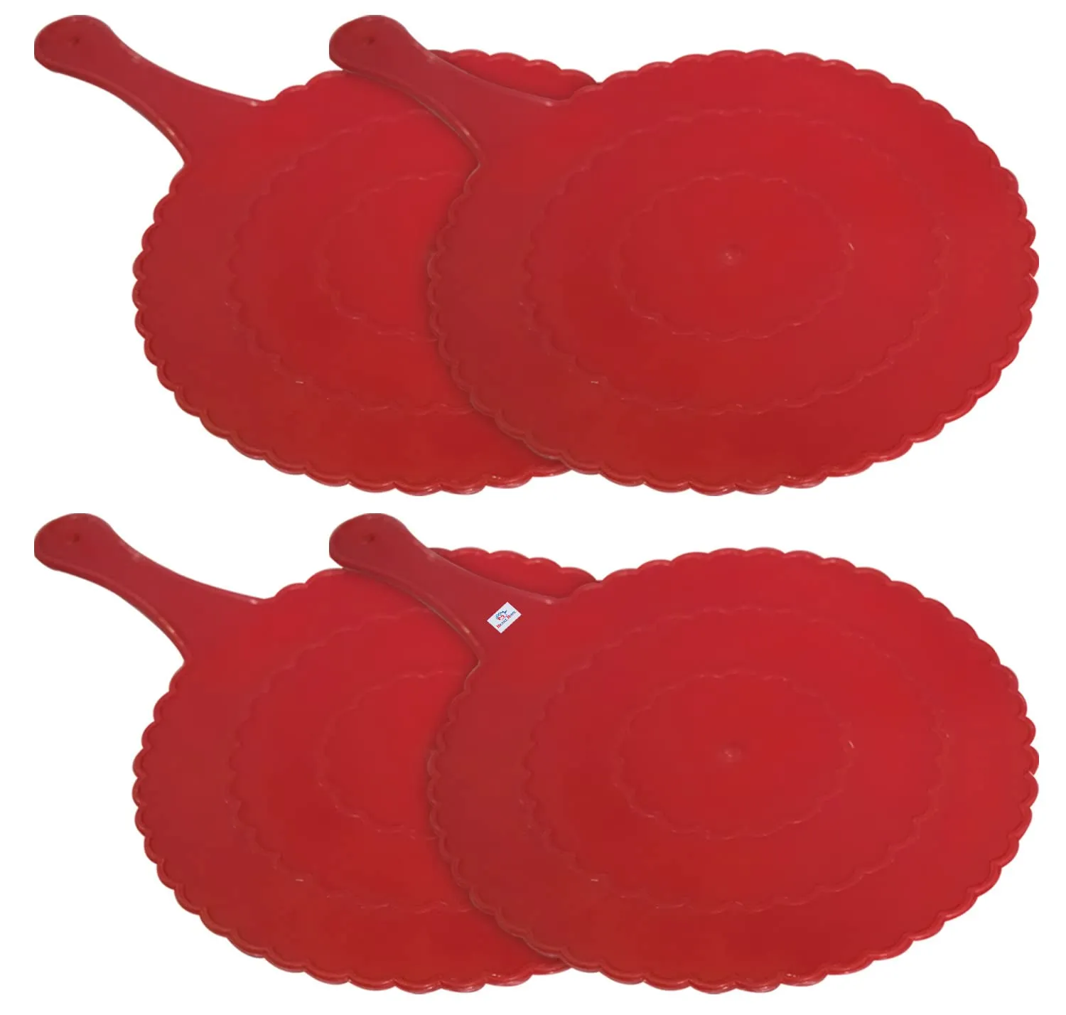 Heart Home Plastic Lightweight Handfan|Hath Pankha|Beejna for Natural Cooling Air Home Decor and Travel Useful, Pack of 4 (Red)