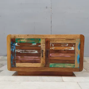 Indian Furniture Handmade Solid Wood Cabinet 2 Door Carved MultiColor 80x80x45Cm