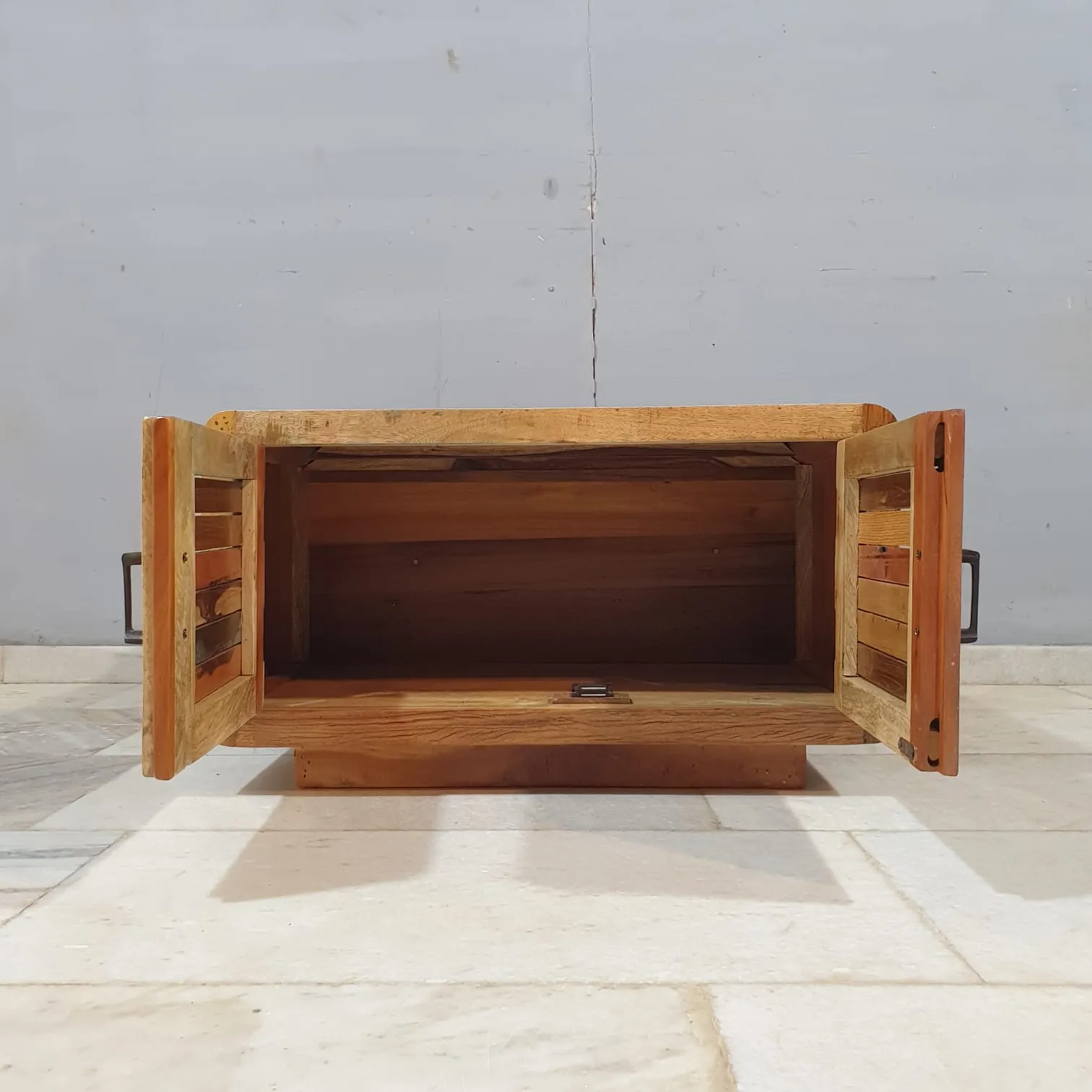Indian Furniture Handmade Solid Wood Cabinet 2 Door Carved MultiColor 80x80x45Cm