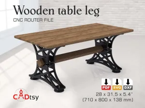 Industrial Wooden Table Legs DXF/SVG Files - CNC Router Cutting, 710mm Height