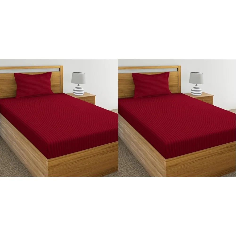 IVAZA 220 Cotton Feel Glace Cotton 1 Single Bedsheet with 1 Pillow Cover (90X60 Inch) Maroon (Pack of 2)